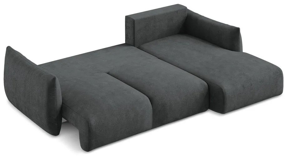 Ciemnoszary rozkładany narożnik z tkaniny szenilowej (prawostronny/z szezlongiem) Leila – Makamii