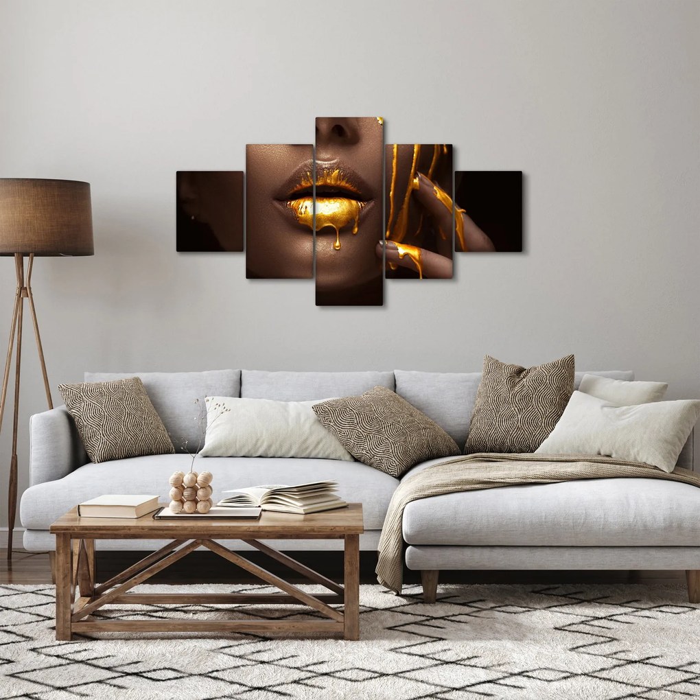 Obraz - Kobieta ze złotymi ustami (125x70 cm)