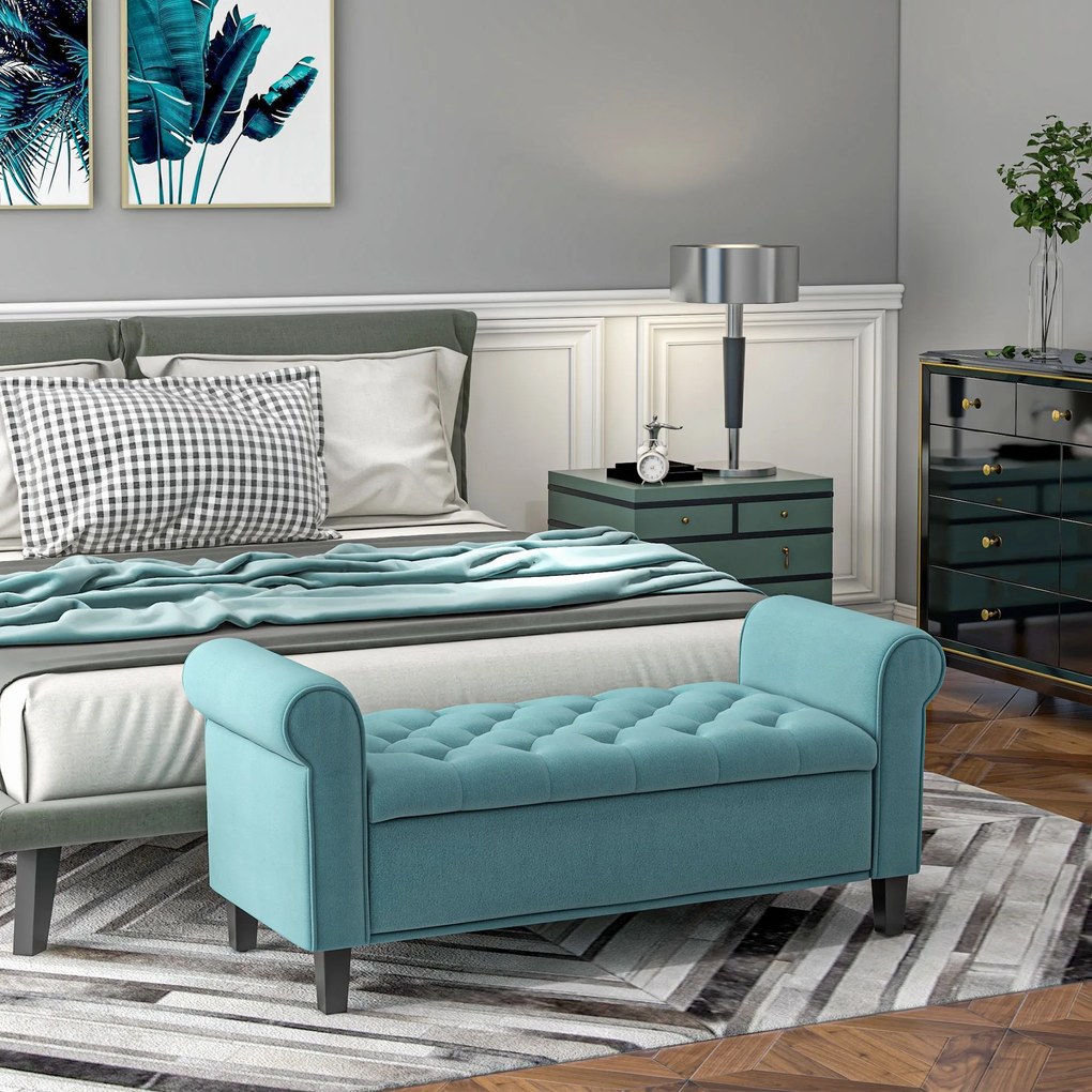 HOMCOM Ławka tapicerowana aksamitem do sypialni i korytarza z miejscem do przechowywania Elegancka zieleń | Aosom PL