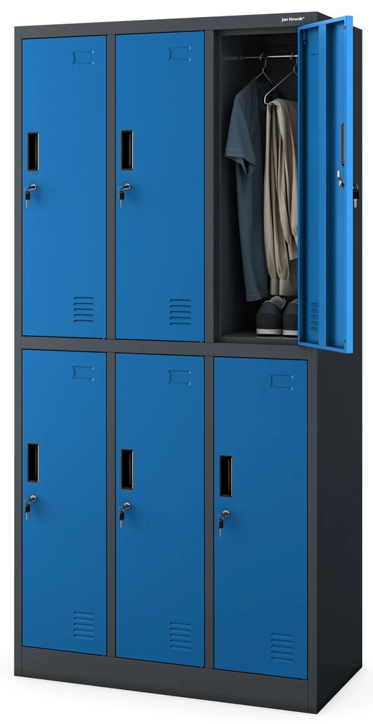 Szafka socjalna ubraniowa BHP antracytowo-niebieska: 6-drzwiowa IGOR 900 x 1850 x 450 mm