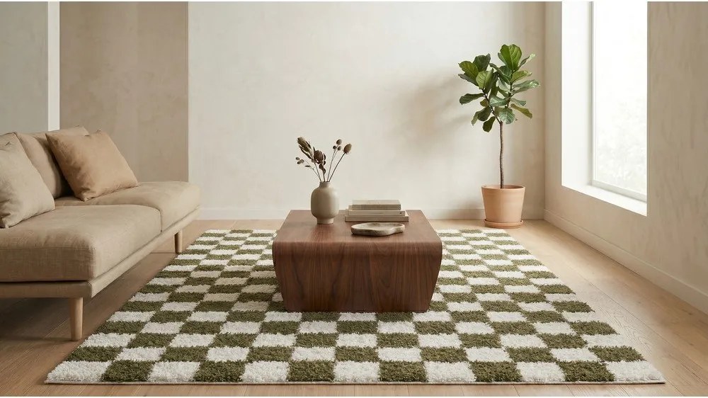 Ciemnozielony/kremowy dywan 120x170 cm Grida – ESTE