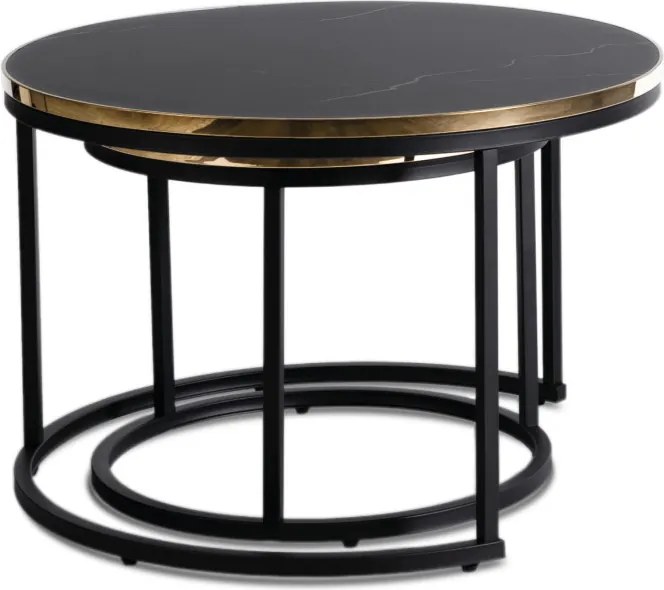 Zestaw Stolików Kawowych ARON 70 cm/50 cm Czarny Marmur Glamour