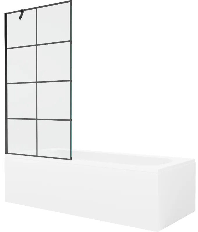 Mexen Vega wanna prostokątna 160 x 70 cm z obudową i parawanem 1-skrzydłowym 90 cm, czarny wzór - 550116070X9509007077