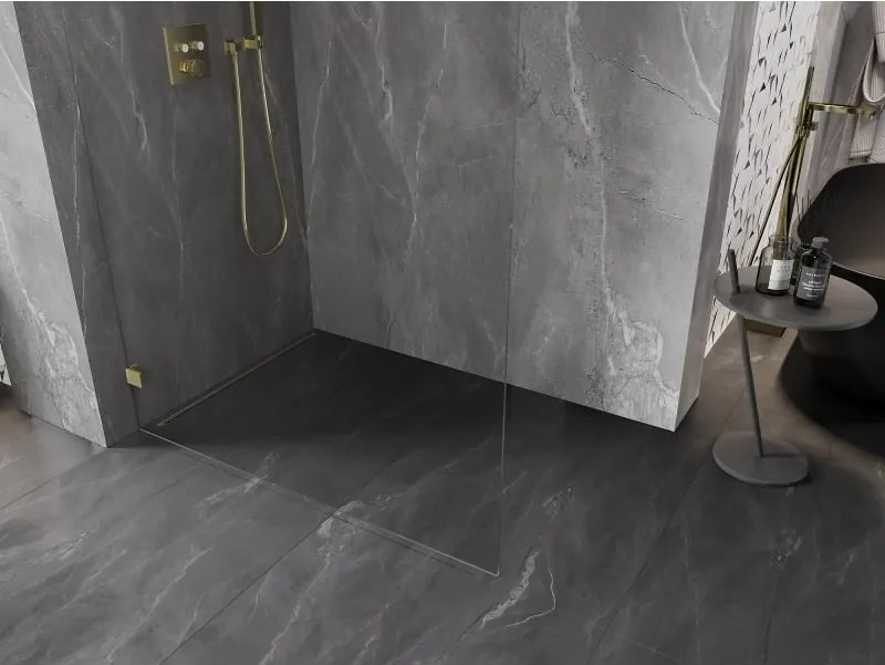 Mexen Lunar ścianka prysznicowa Walk-in lewa 70 x 200 cm, transparent 8 mm, złota szczotkowana - 830-070-000-55-00-L