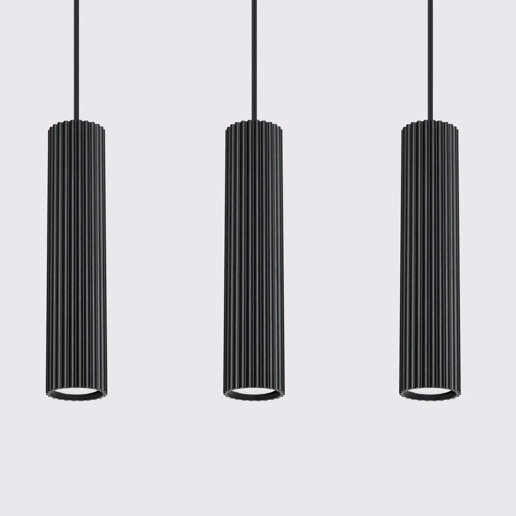 Lampa wisząca KARBON 3L czarna ryflowana SOLLUX LIGHTING