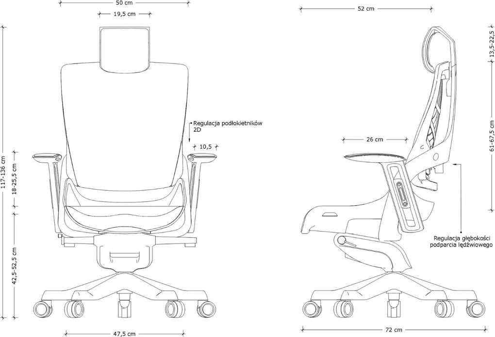 Fotel ergonomiczny Wau 2, zgodny z normą BHP, biały elastomer