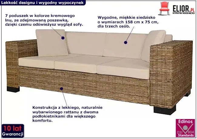 Kanapa rattanowa 3-osobowa Letsa 3C