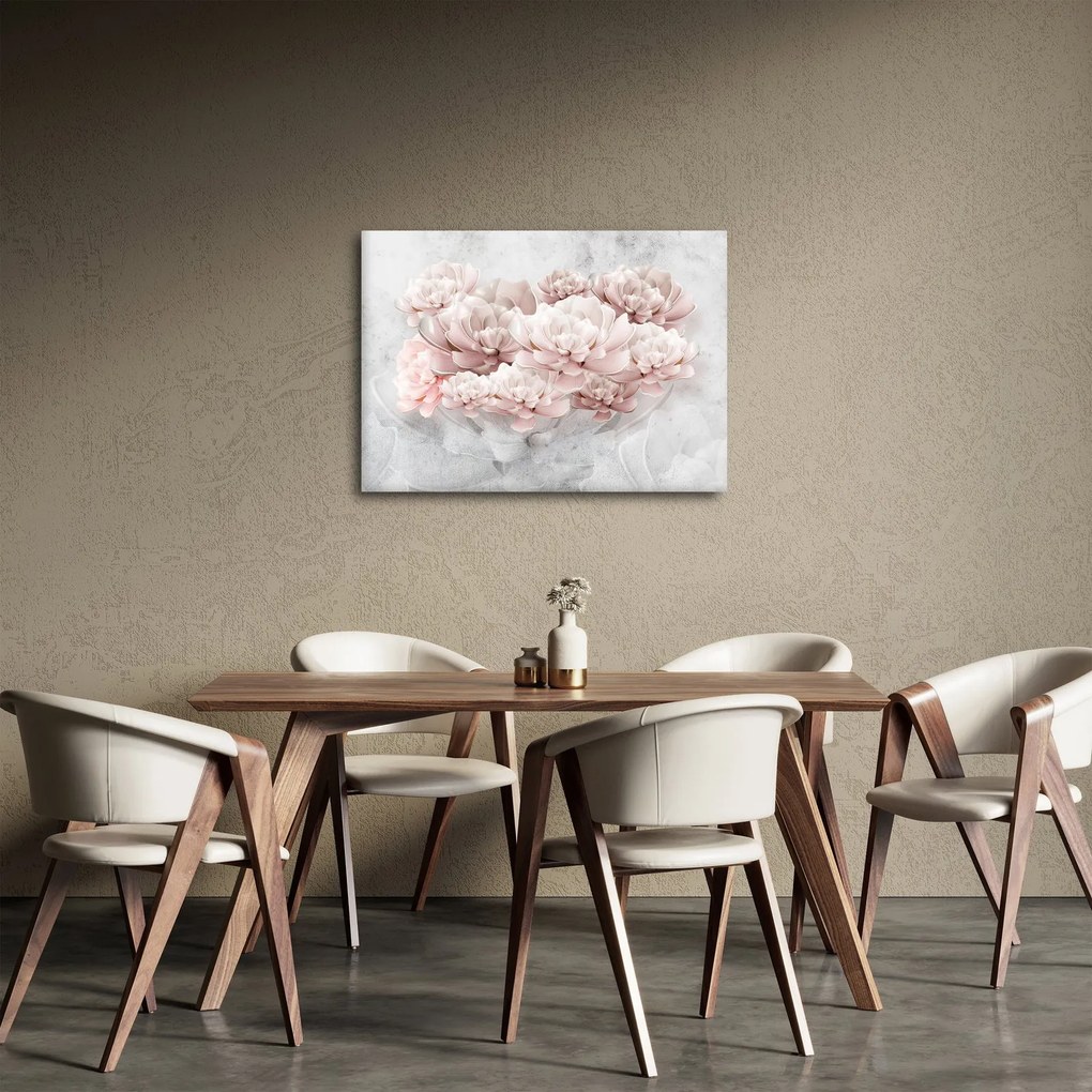 Obraz - Różowe kwiaty na ścianie (70x50 cm)