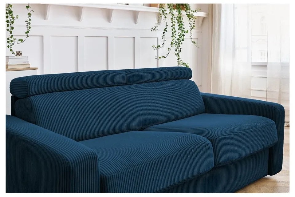 Ciemnoniebieska sztruksowa rozkładana sofa 195 cm Monaco – Bobochic Paris