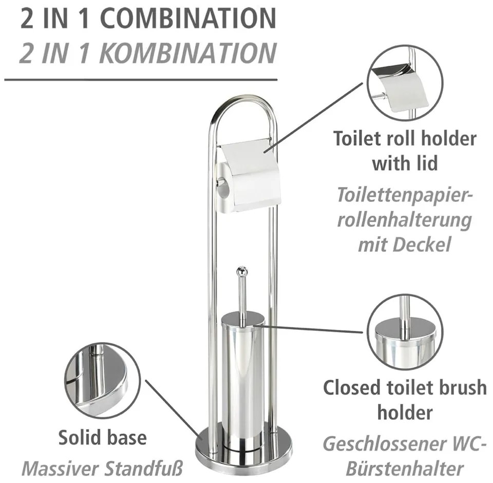 Szczotka do WC z uchwytem na papier toaletowy w srebrnej barwie Wenko Vasto