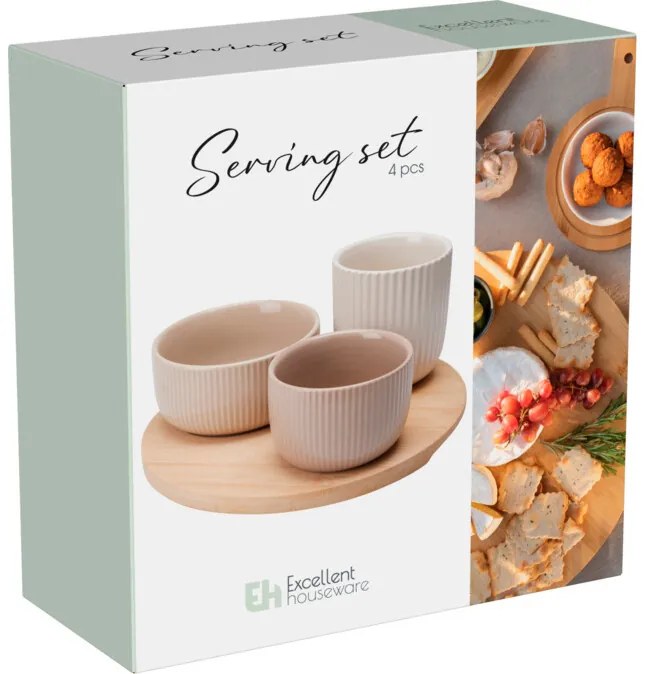 Zestaw ceramicznych miseczek do przekąsek LINY na bambusowej tacy