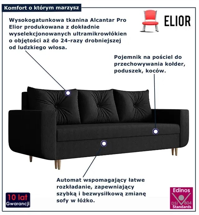 Czarna rozkładana sofa na nóżkach M0-B86