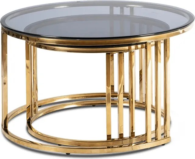 Zestaw Stolików Kawowych TRITON MAX 60 cm/80 cm Szary/Złoty Glamour