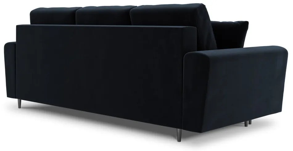 Ciemnoniebieska aksamitna rozkładana/ze schowkiem sofa 235 cm Kyoto – Cosmopolitan Design