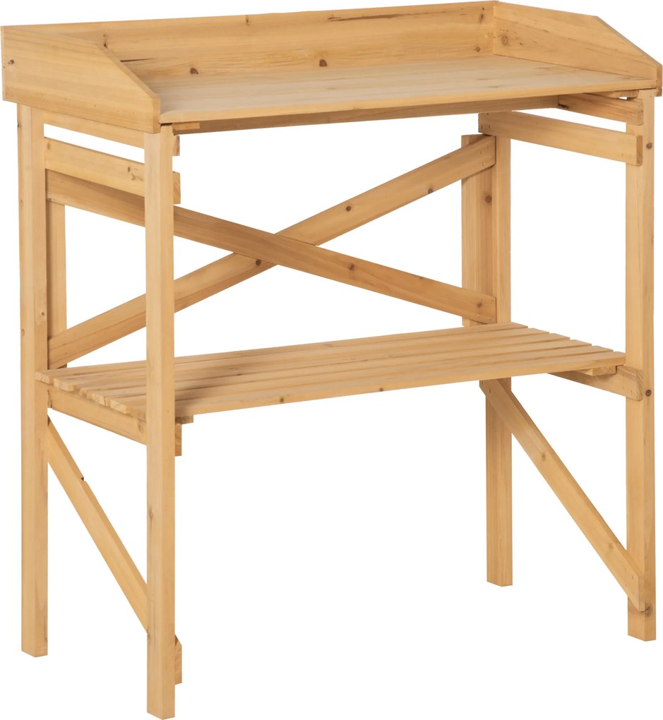 Outsunny stół na rośliny z miejscem do przechowywania idealny do ogrodu i balkonu z drewna w kolorze jasnobrązowym | Aosom PL