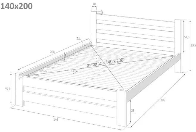 Białe sosnowe podwójne łóżko z zagłówkiem 140x200 Karla 4X