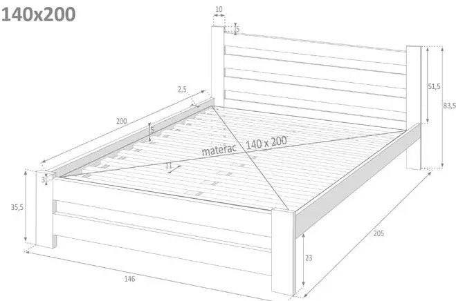 Białe sosnowe podwójne łóżko z zagłówkiem 140x200 L1-H99