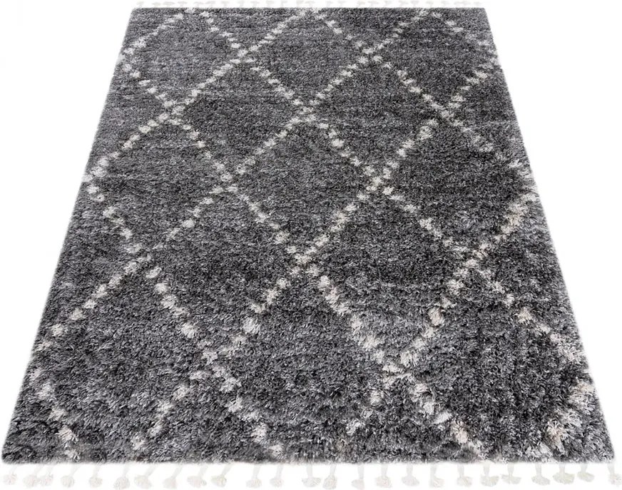 Ciemnoszary dywan shaggy w stylu boho T6-N85