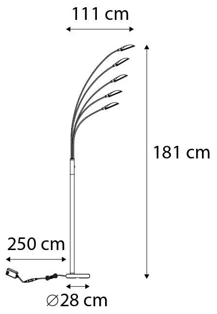 Designerska lampa podłogowa mosiądz w tym LED 5-świateł - Sixties Trento