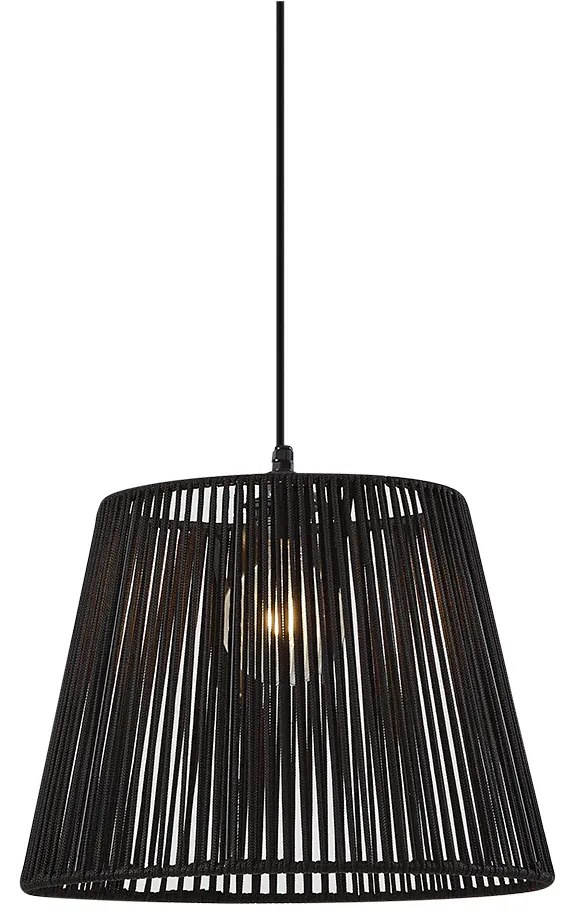 Zewnętrzna lampa wisząca czarna z czarnym sznurem IP44 - Cava Jayla