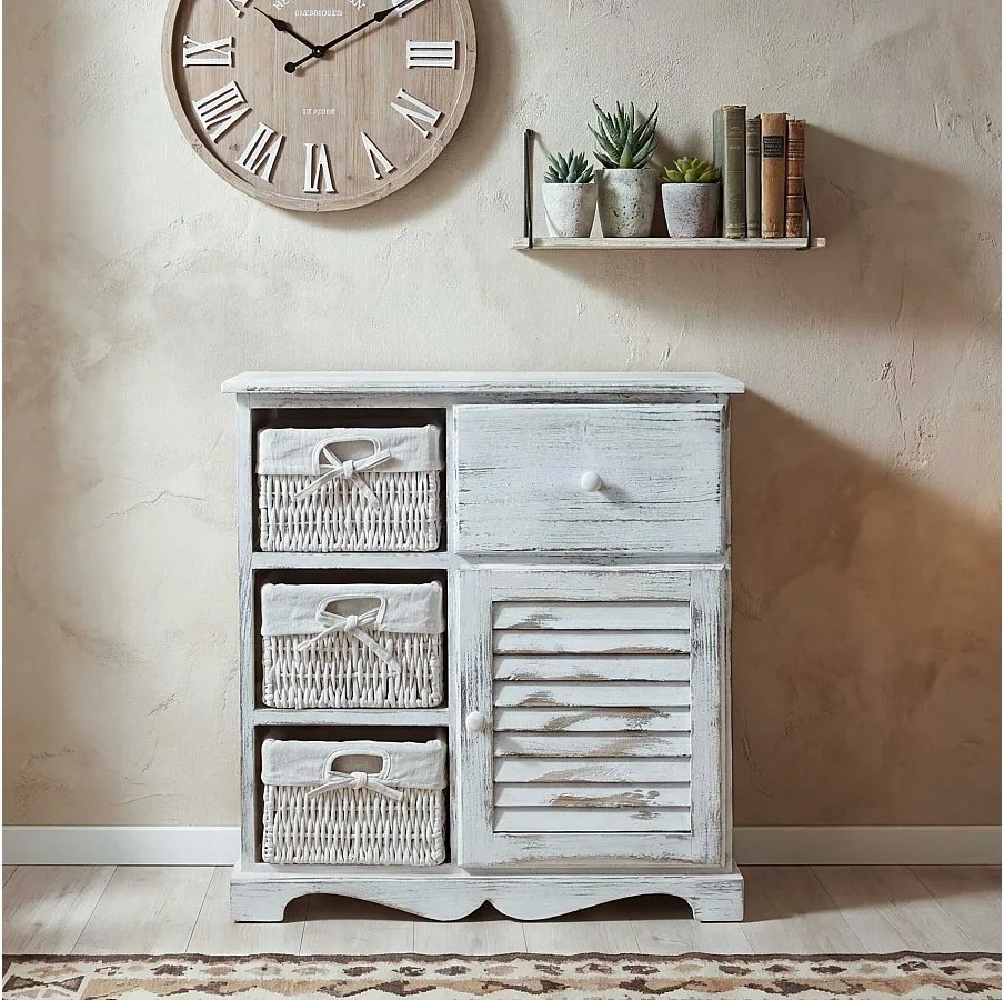 Komoda z 3 koszami,  biała