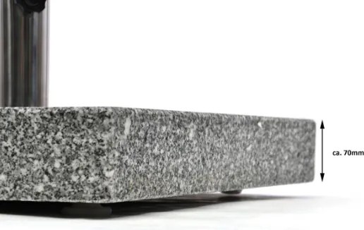 Podstawa z granitu i stali nierdzewnej kwadratowa z kółeczkami pod parasol 50 k