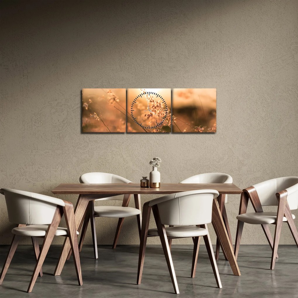 Obraz - Trawa  na słońcu (z zegarem) (90x30 cm)