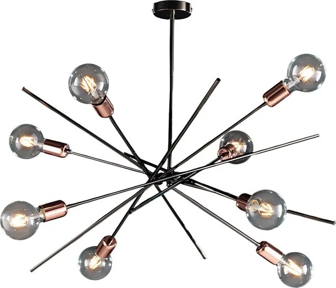 Lampa sufitowa Bloom, żelazo, chrom, czerń i miedź, 8 świateł, H.62 Ø82 BL200-PL8-NR