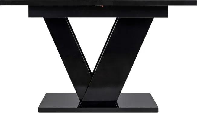 Zestaw Stół Prostokątny Rozkładany CLARK 120-160 cm Czarny Połysk i 4 Krzesła Tapicerowane RICK Szare Welurowe