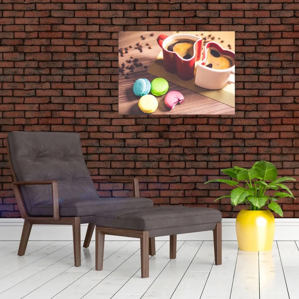 Obraz na szkle - kawa i makaroniki (70x50 cm)