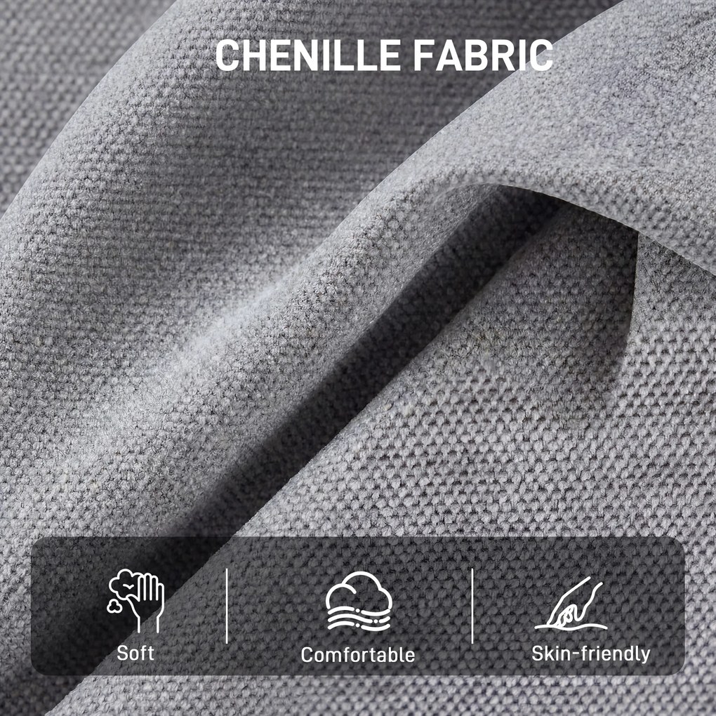 HOMCOM Obrotowy Fotel Akcentowy, Tapicerowany Fotel Czytelniczy z Chenille, Szerokim Siedziskiem, Sprężynowym Wypełnieniem i Metalowymi Nogami, Jasnoszary | Aosom PL