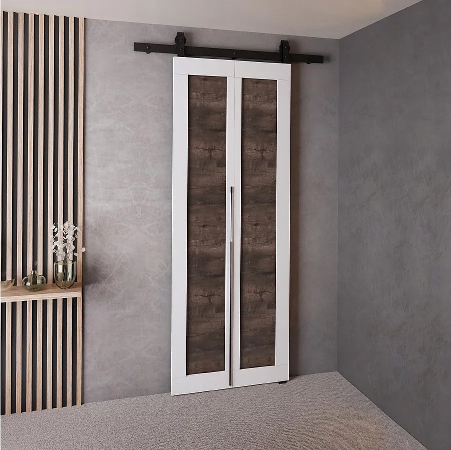 Drzwi Przesuwne QUDIO M1 Biały + Jesion Ciemny 60