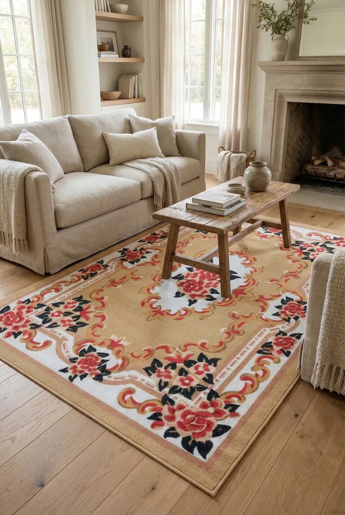 Musztardowy klasyczny dywan prostokątny T3-B82