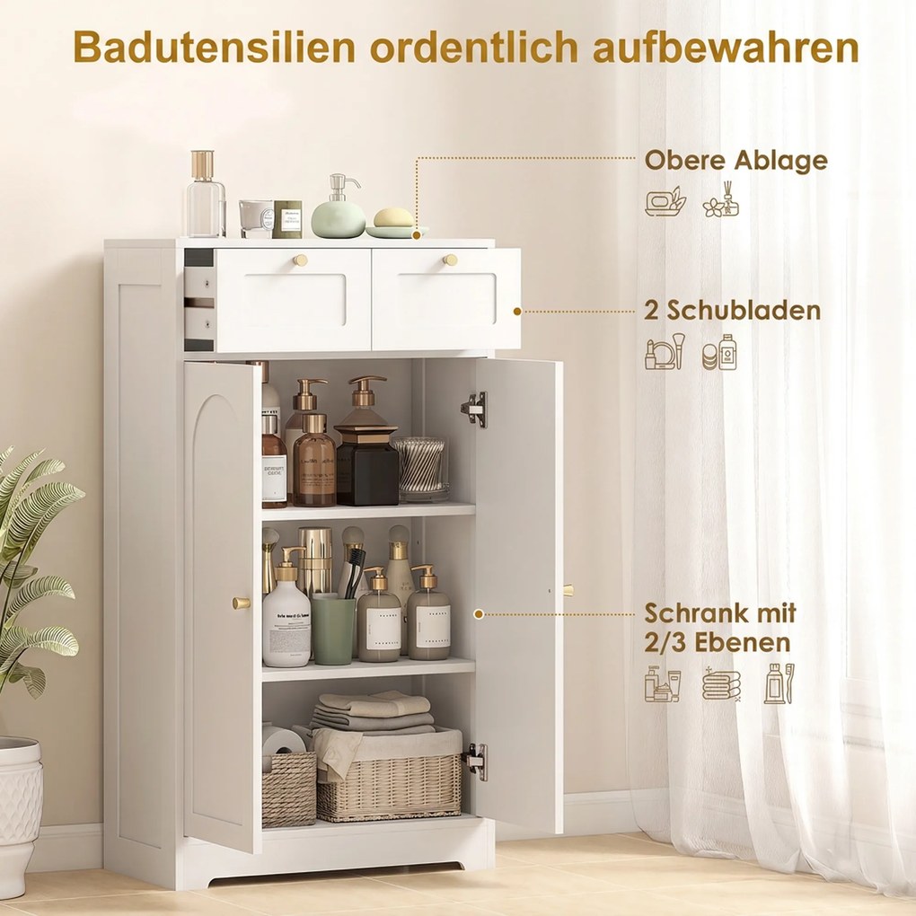 HOMCOM Szafka łazienkowa wąska z 2 szufladami, regulowaną półką 60 x 30 x 108 cm Biały | Aosom PL