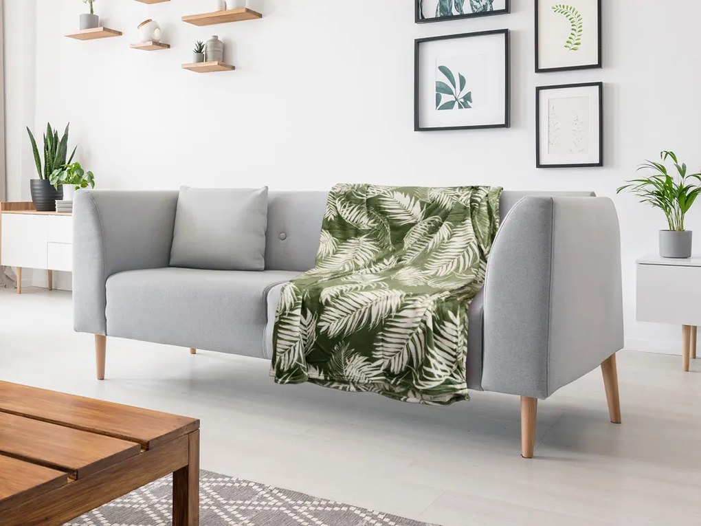 Zielony koc z mikropluszu FIEN, 150x200 cm