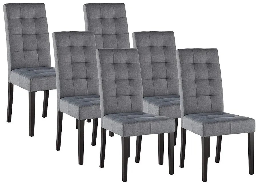 Komplet 6 krzeseł VILLOSA - Szara tkanina + Ciemne drewniane nogi