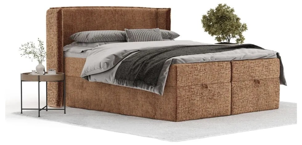 Pomarańczowe łóżko boxspring ze schowkiem 160x200 cm Passion – Maison de Rêve