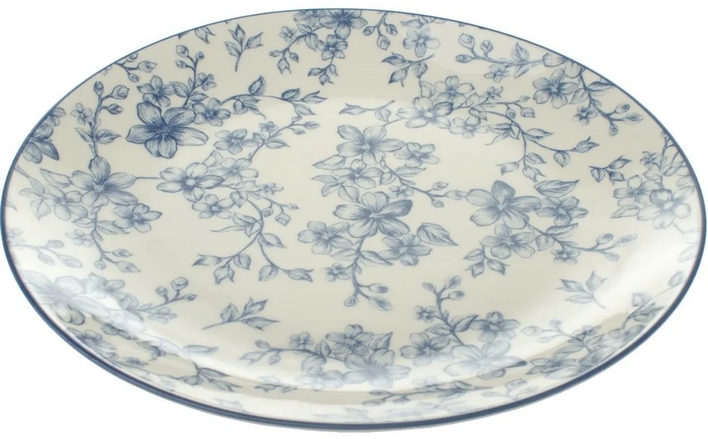 Zestaw 6 płytkich talerzy Delikatne kwiaty 26 cm, niebieskie