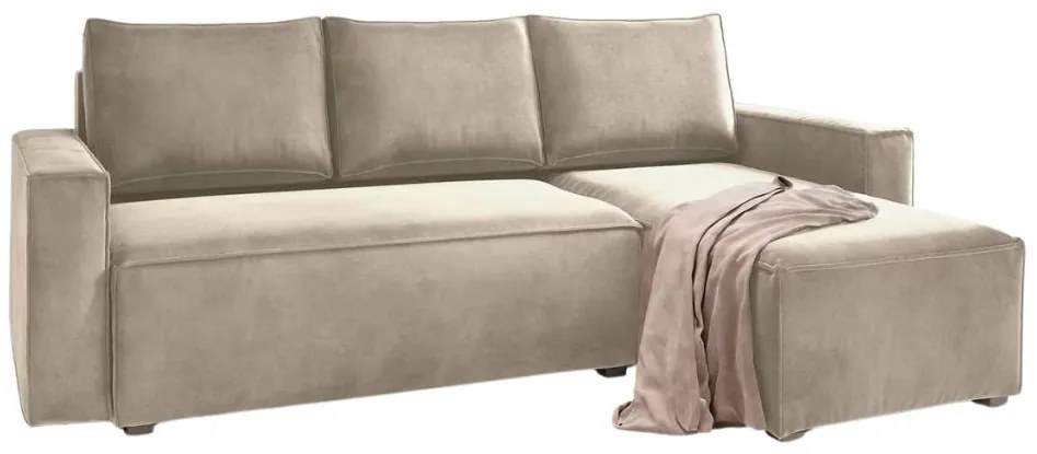 PROMOCJA Beżowa rozkładana narożna sofa CAVELO, dwustronna II jakość