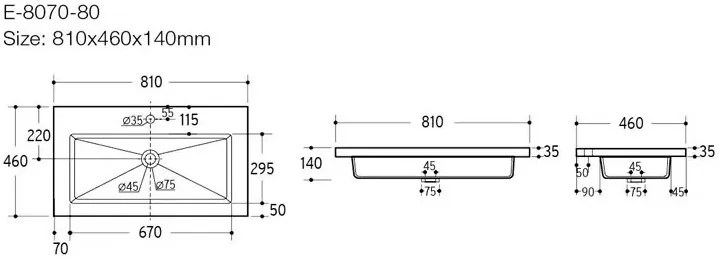 Prostokątna umywalka ceramiczna 80 cm P3-F04