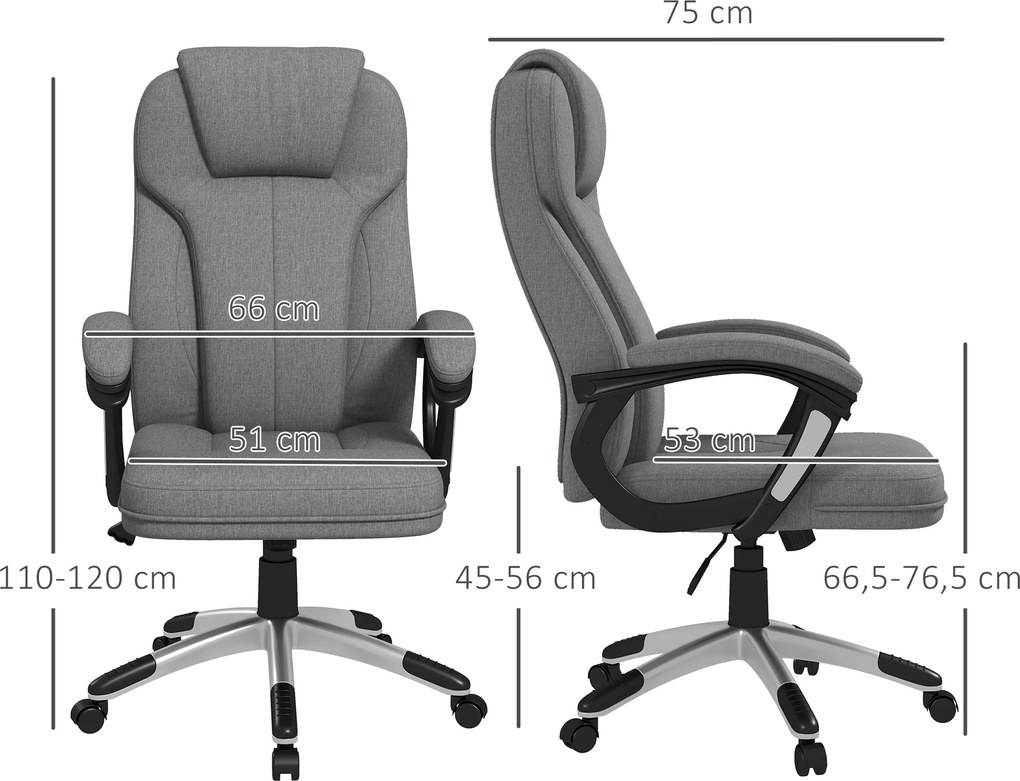 Vinsetto Krzesło biurowe Fotel biurowy Odciążenie stawów regulacja wysokości Funkcja wychylenia 6x75x120cm Szary | Aosom PL