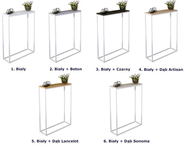 Konsola z metalowym stelażem biały + dąb sonoma C9-A38