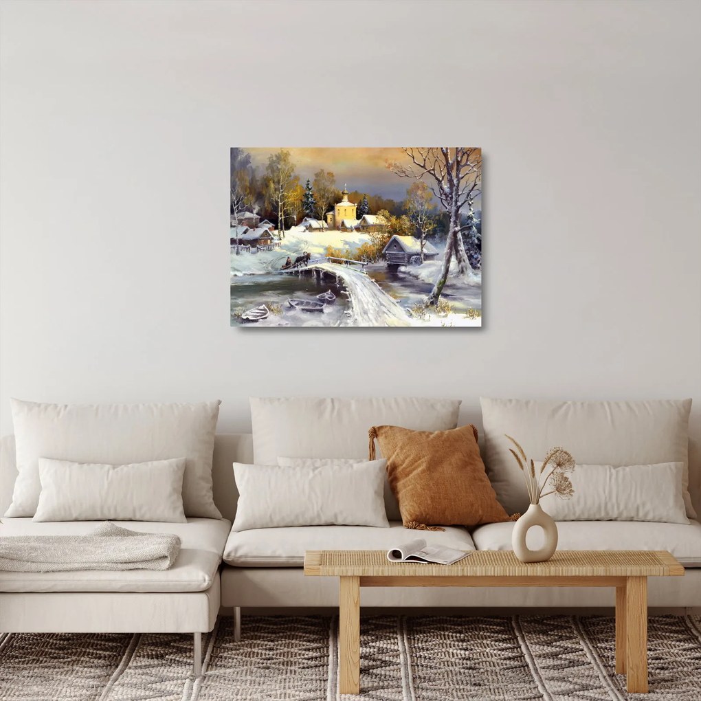 Obraz na szkle - Zimowe miasteczko (70x50 cm)