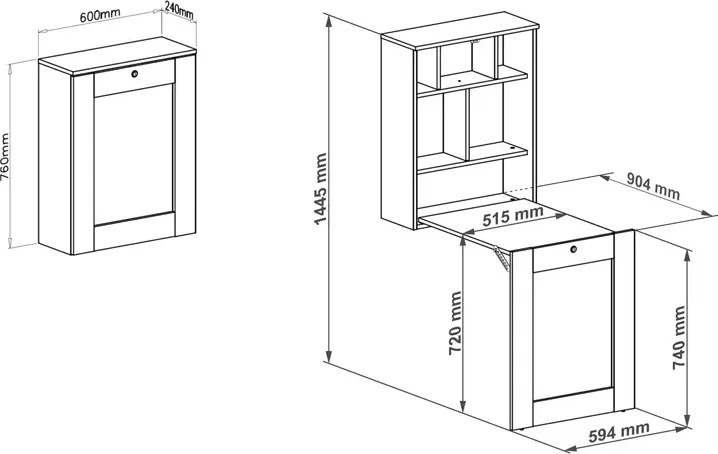 Białe składane biurko ścienne z tablicą F9-B91