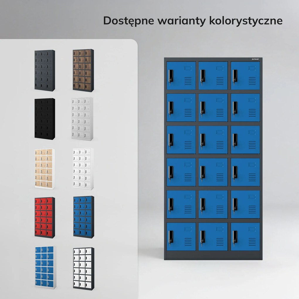 Szafka pracownicza skrytkowa 18-skrytkowa antracytowo-niebieska, 900x1850x400 mm: KAROL