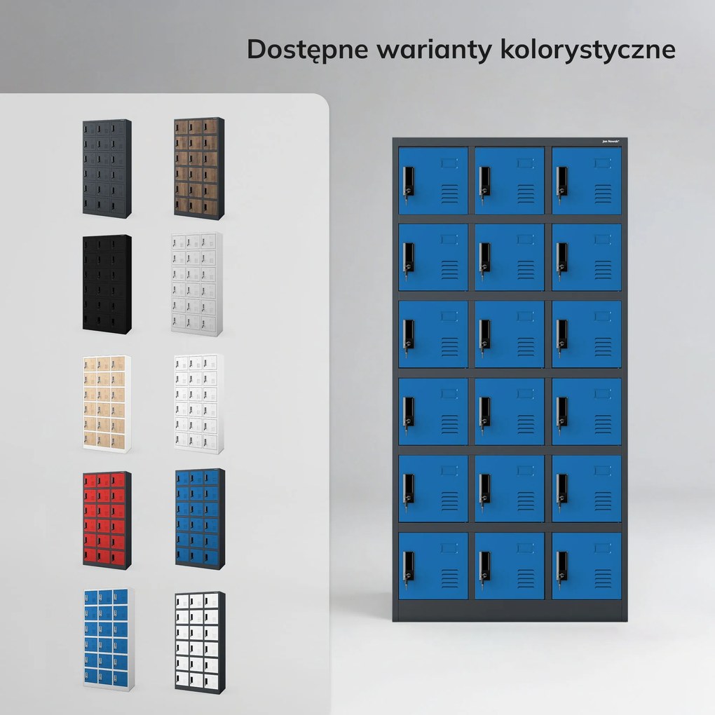 Szafka pracownicza skrytkowa antracytowo-niebieska: KAROL, 900 x 1850 x 400 mm