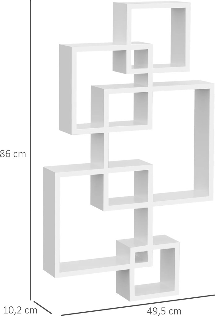 HOMCOM Regał Ścienny, Półka Wisząca, 5 Półek, Drewno Lite, Biały