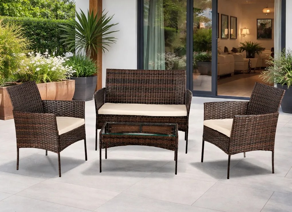 Mały zestaw mebli ogrodowych technorattan Missisipi, brązowy/beżowy