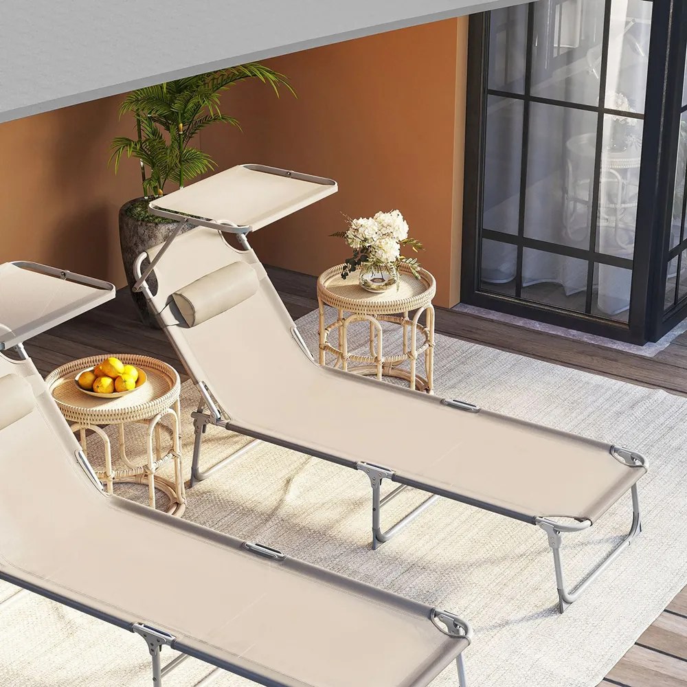 Leżak ogrodowy LAGUNA z regulowanym daszkiem, 193x53x29cm, brązowo-szary (taupe) SongmicsHome