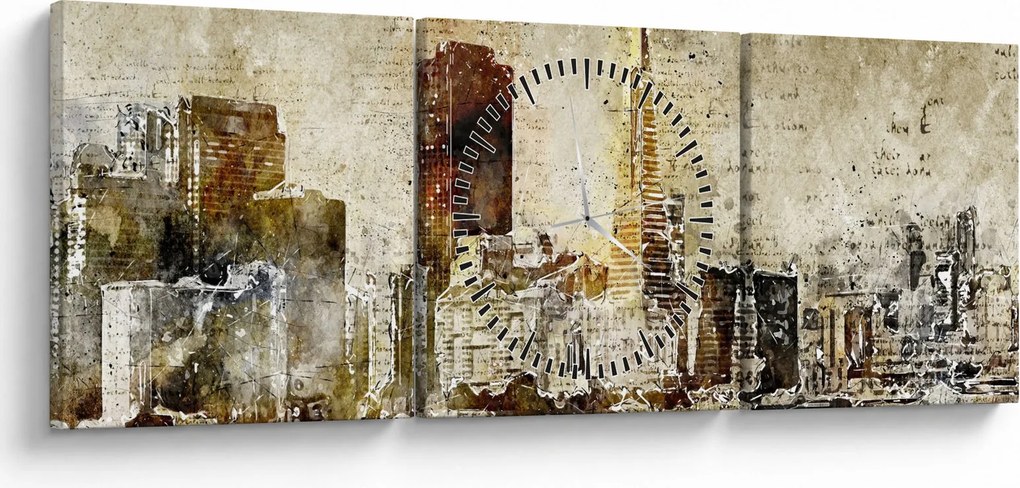 Obraz - Artystycznie ukształtowane miasto (z zegarem) (90x30 cm)